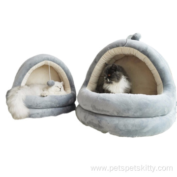 plush cat bed grey pet bed plush ball